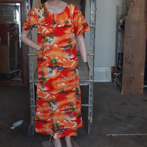 Hookana | Dresses | Vintage Hookano Size Maxi Dress Hawaii Map Design  Orange | Poshmark